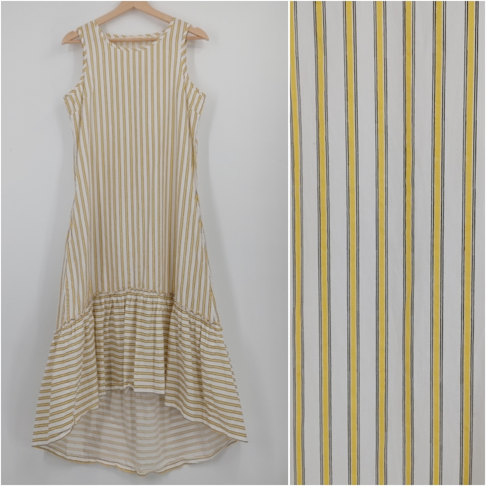 Solitaire 100% Cotton High-Low Striped Midi Dress